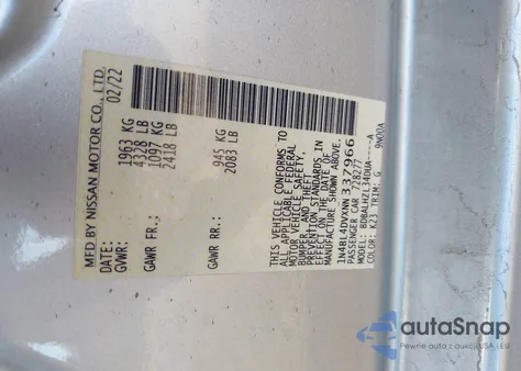 2022 Nissan Altima Sv Fwd z USA, uszkodzony, nr VIN 1N4BL4DVXNN337966